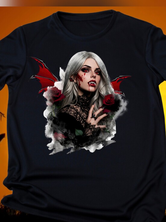 AD GOLDEN GIRL BOUTIQUE Tops - Gothic Vampire Lady Halloween Shirt - Graphic Tee